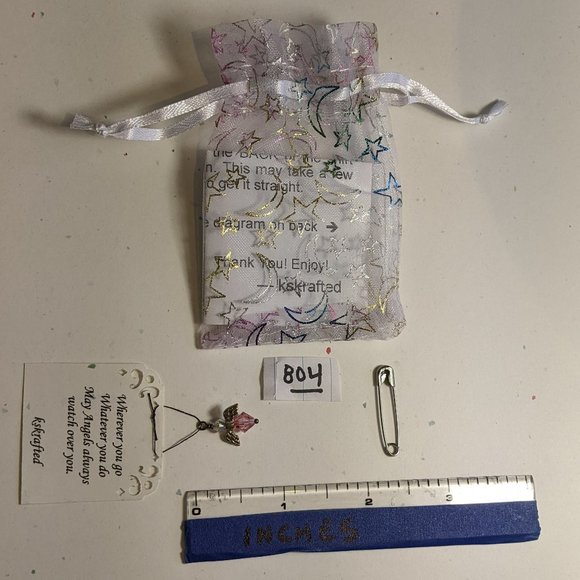 Handcrafted AngelPin in genuine 6mm Rose Swarovski crystal & 4mm crystal AB.New! - Picture 4 of 10